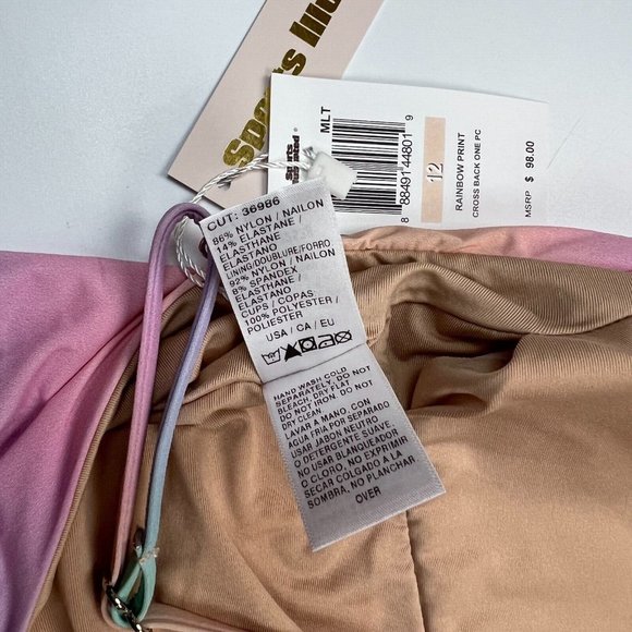 Sports Illustrated Rainbow Print One Piece Swimsuit Size 12 Plunge Neck Maillot - Picture 8 of 9